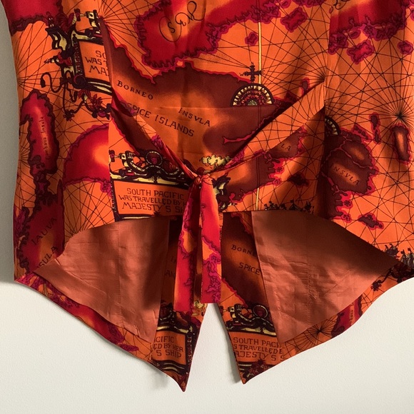 Anne Pinkerton | Travel Map Sleeveless Button Down Vest | burnt orange - Picture 4 of 13